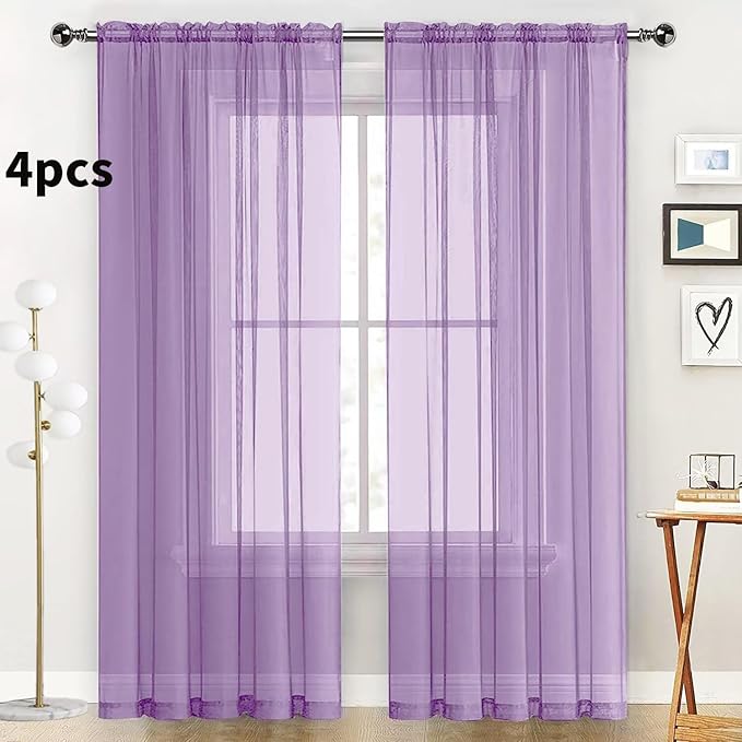 SpaceDresser Lavender Sheer Curtains 4 Panels Rod Pocket Semi-Sheer Curtain 84 - Image 2