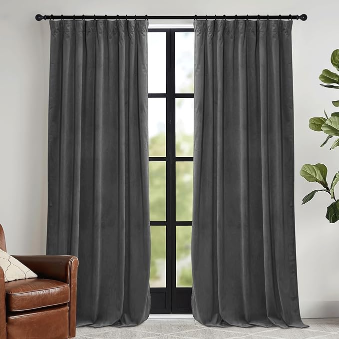 RYB HOME Grey Velvet Curtains 102 inches by RYBHOME