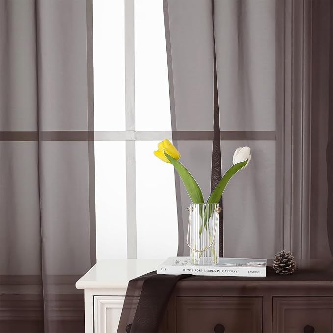 Lecloud Chocolate Sheer Curtains 84 Inches Long 2 Panels Set, Rod Pocket - Image 9