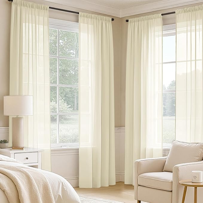 MIULEE Light Cream Sheer Curtains 84 Inches Long, 4 Panels Set, Light Filtering - Image 2