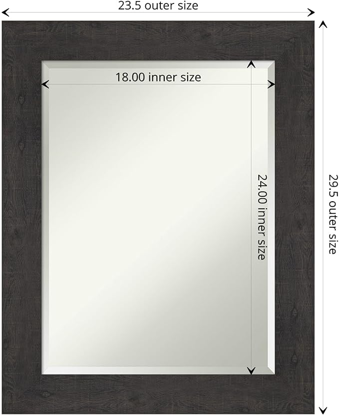 Amanti Art Brown Wall Mirror 30x24 Rustic Plank Espresso Rectangle Bathroom Mirror for Wall Decor Living Room, Medium Rustic Farmhouse Frame, Hangs Horizonally and Vertically, Bathroom Decor, Beveled