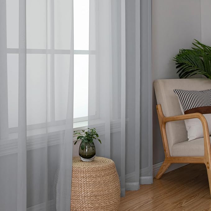Lecloud Light Grey Sheer Curtains 84 Inch Length 2 Panels, Balance Light & - Image 3