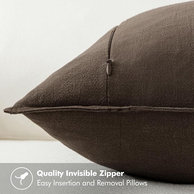 MIULEE Decorative Linen Pillow Covers 20x20 Inch Dark Coffee Chocolate Boho - Image 3