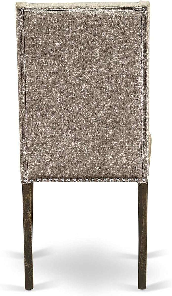 East West Furniture X797FL716-9 9 Piece Dining Set Includes a Rectangle Dining Room Table with X-Legs and 8 Dark Khaki Linen Fabric Upholstered Parson Chairs, 40x72 Inch, Multi-Color