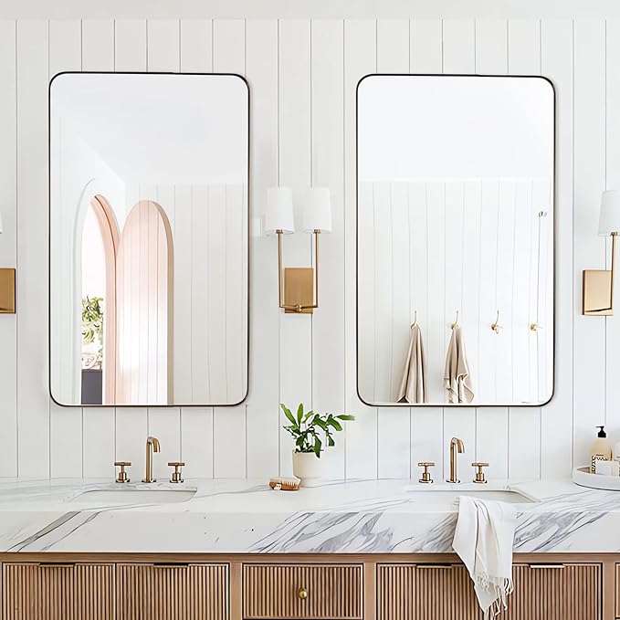 ANDY STAR Bronze Bathroom Mirror for Wall, 24X40” Bronze Wall Mirror for Vanity, Rounded Rectangle Mirror, Oil Rubbed Bronze Metal Modern Stainless Steel Frame, Hang Vertically or Horizontally