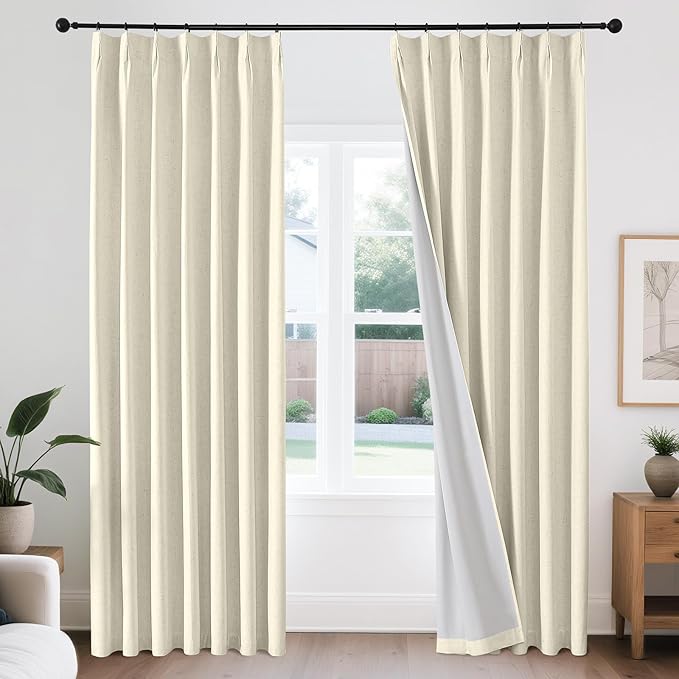Joydeco Pleated Curtains for Living Room Bedroom, Linen Drapes 90 inch Length 2 by JOYDECO