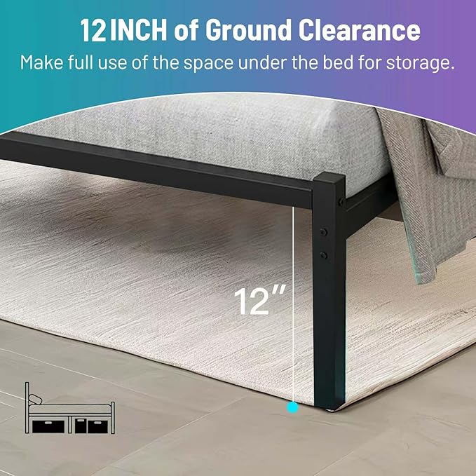 Twin Bed Frame with Headboard,Heavy Duty Steel Slats Support-LED Bed Frame with USB Charging Station,Mattress Foundation-Under Bed Storage,No Box Spring Needed,Noise Free，Black