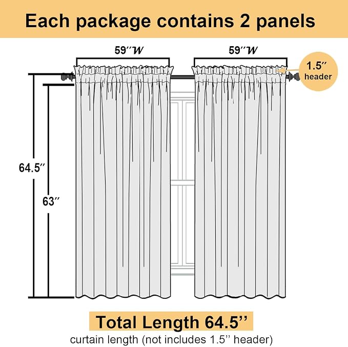 Lecloud Blush Pink Sheer Curtains 63 Inch Length 2 Panels Set, Rod Pockets - Image 2