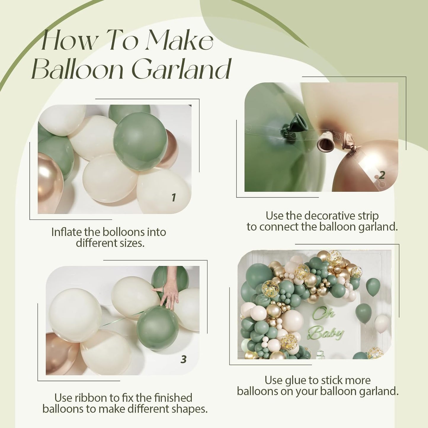 Sage Green Balloon Arch Kit, 141pcs Sage Green Gold Sand White Balloons for Wedding Engagement Anniversary Bridal Shower Baby Shower Birthday Jungle Safari Party Decorations