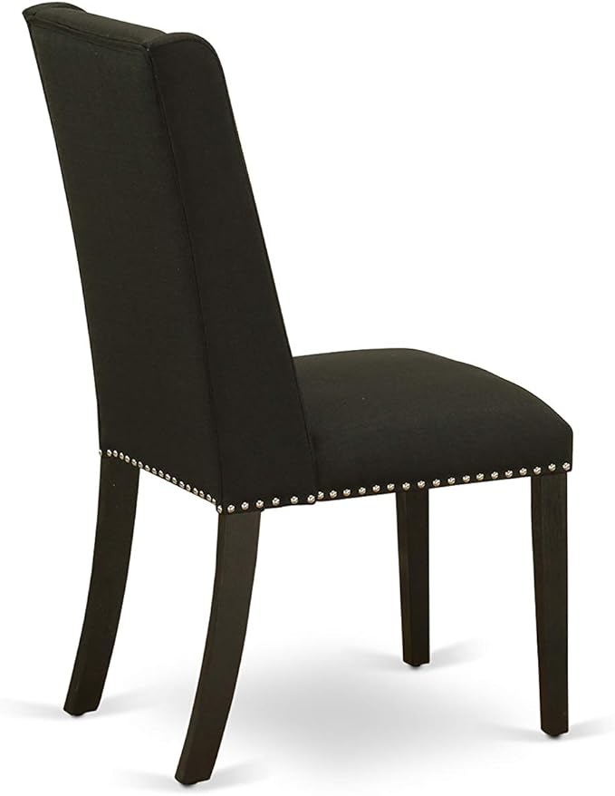 East West Furniture X697FL624-6 6 Piece Dinette Set Contains a Rectangle Dining Table with X-Legs and 4 Black Linen Fabric Parson Chairs with a Bench, 40x72 Inch, Multi-Color