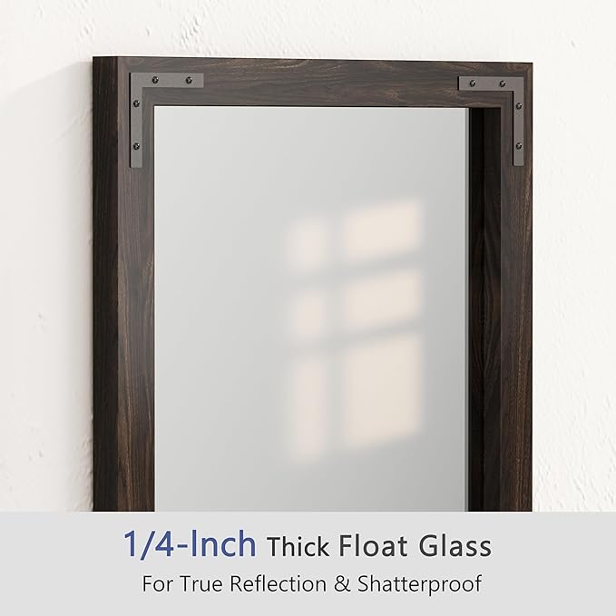 VocalStar Black Wood Framed Mirror 18 x 26 Inch, Rustic Natural Black Wooden Rectangle Bathroom Vanity Wall Mirror for Farmhouse Boho Decor, 1/4-inch Shatterproof Glass | Waterproof