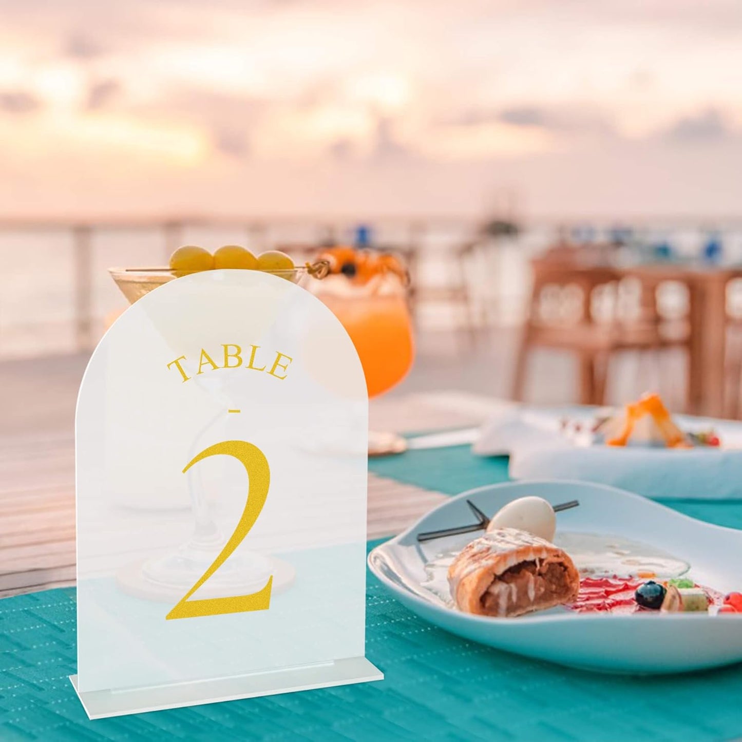 JOYIT Frosted Arch Wedding Table Numbers 1-20 with Stands – 5" X 7" Acrylic Gold Table Number Holders, Perfect for Wedding Receptions, Parties, Anniversaries, and Events