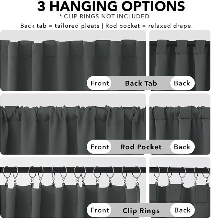 Deconovo Blackout Curtains, Thermal Insulated, W70 x L95 2 Panels, Back Tab - Image 2
