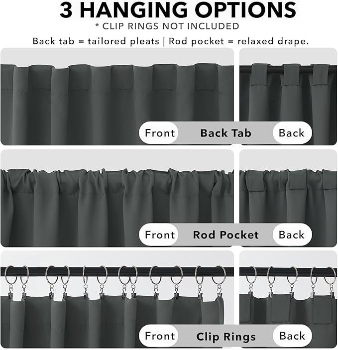Deconovo Blackout Curtains, Thermal Insulated, W38 x L84 2 Panels, Back Tab - Image 2