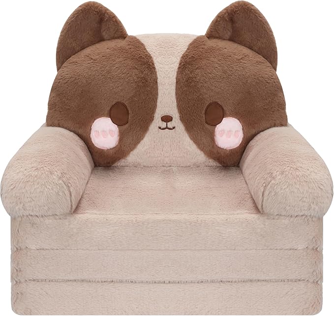 MONKISS Kids Couch, Comfy Toddler Chair, 2 in 1 Fold Out Kids Sofa to Lounger, Baby Sleeper Chair, Toddler Furniture, Birthday Gifts for Boys and Girls, 1~4 Years Old, Cute Dog