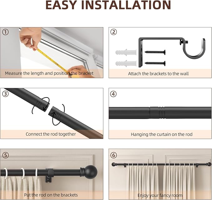SMODBRODRE Black Curtain Rods for Window 28 to 48, 5/8 inch Small Decorative - Image 4