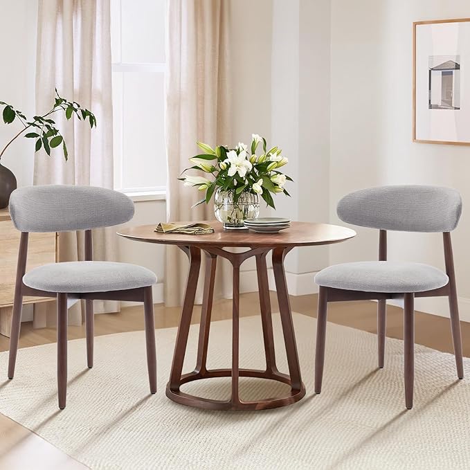 COLAMY Wooden Dining Chairs Set of 6, Modern Fabric Upholstered Dining Room Chair, Farmhouse Kitchen Chairs with Foot Pegs, Light Grey