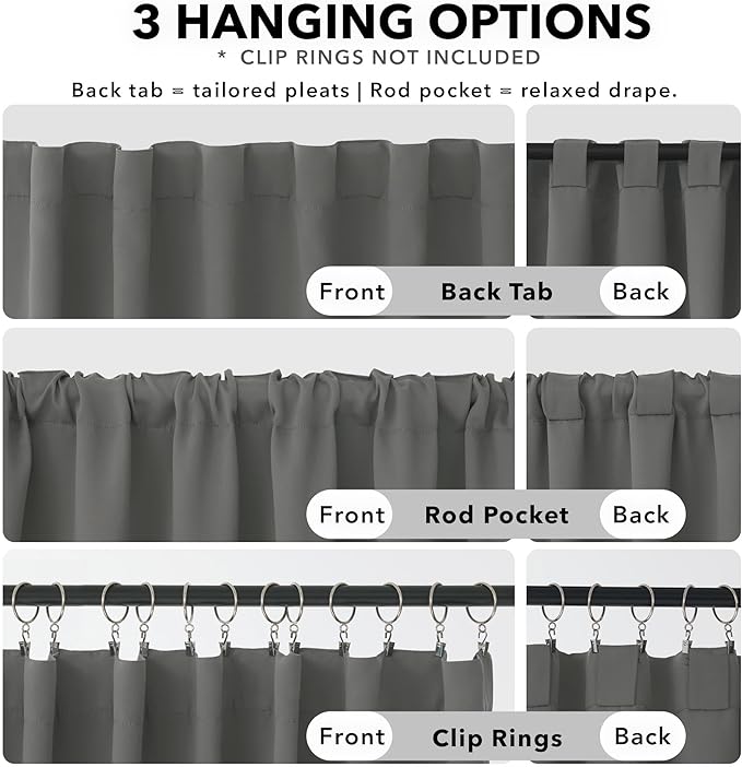 Deconovo Blackout Curtains, Thermal Insulated, W70 x L63 2 Panels, Back Tab - Image 2