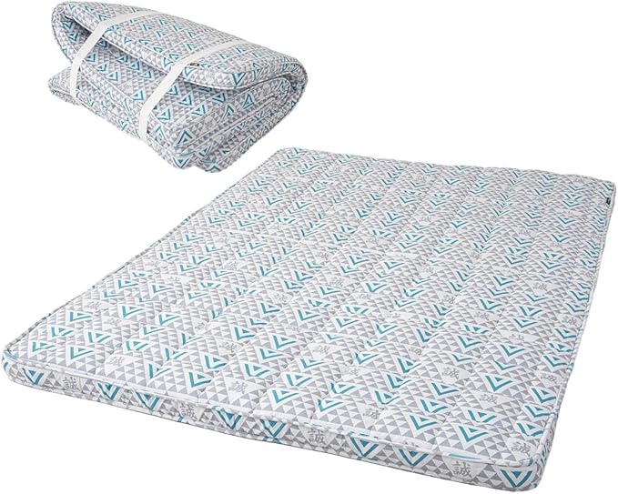 EMOOR Japanese Padded Futon Mattress Machi King Triangle-Gray (Shinsengumi Makoto), Gusset Foldable Storable Elastic Bands Floor Sleeping Guest Bed Tatami Mat