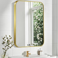 Matte Gold Mirror, 26x38 Inch Brushed Gold Mirror, Aluminum Alloy Framed Vanity Mirror, Rounded Rectangle Bathroom Mirror for Over Sink, Anti-Rust Wall Mirror (Horizontally or Vertically)