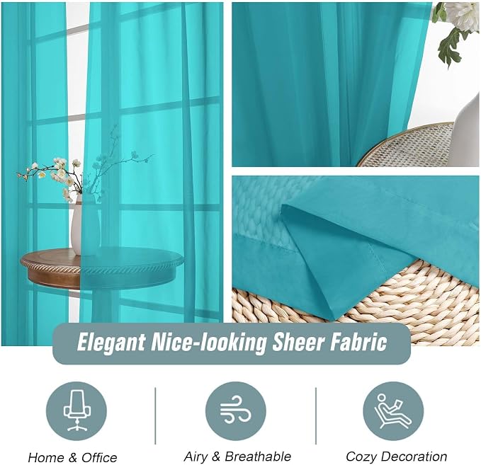 Turquoise Sheer Curtains 84 Inches Long 2 Panels, Elegant Airy Transparent - Image 4