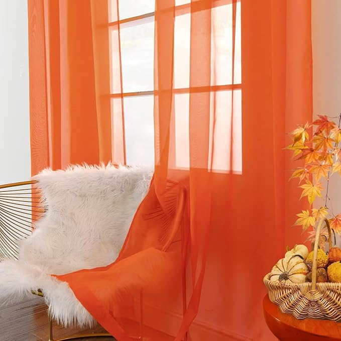youleyar Solid Sheer Rod Pocket Curtain Voile Draperies 4 Panels White Beige - Image 2