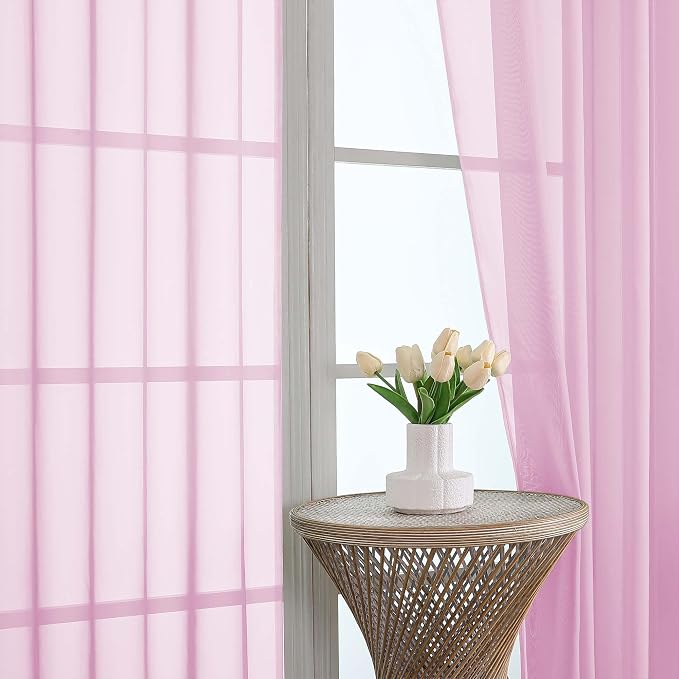 OVZME Light Pink Sheer Curtains 63 Inches Long 2 Panels Set, Light Filtering - Image 3