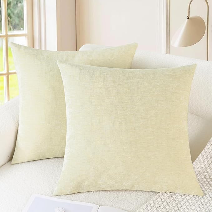 CaliTime Throw Pillow Covers Decorative 26 X 26 Inches Pack of 2 Cozy Chenille Cushion Cases for Couch Sofa Bed Living Room Home Beige