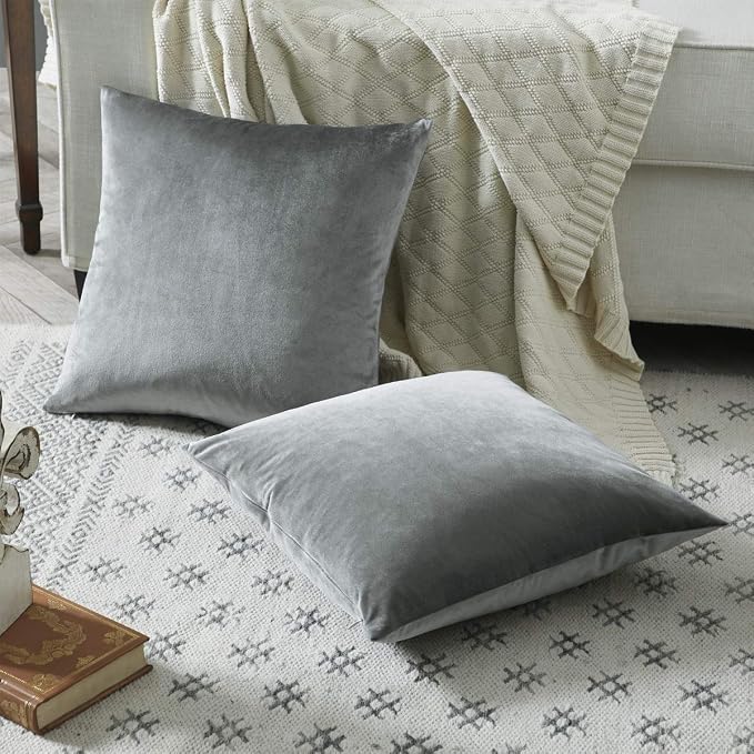 GIGIZAZA Velvet Dark Grey Throw Pillow Covers, 20x20 Square Pillow Covers Set - Image 8