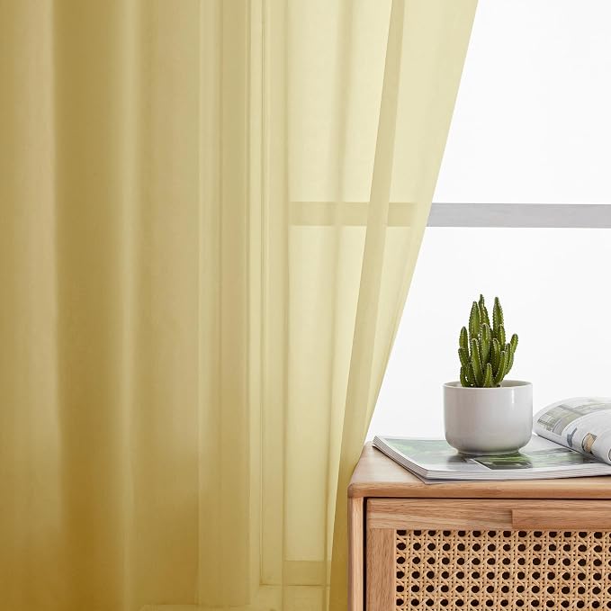 Simplebrand Yellow Sheer Curtains 63 Inch Length 2 Panels, Rod Pocket Solid - Image 5