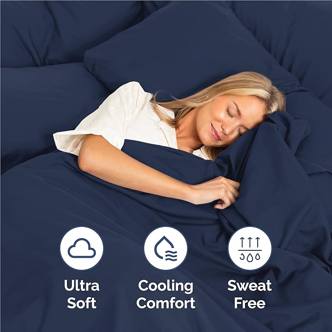 Full Size 4 Piece Sheet Set - Comfy Breathable & Cooling Bed Sheets Set - Hotel Luxury Bedding for Women, Men, Kids, Teens, Boys & Girls - Deep Pockets, Ultra-Soft, Wrinkle Free - Oeko-Tex - Navy Blue