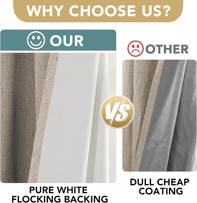 H.VERSAILTEX Linen Blackout Curtains Durable Thick Textured Linen Look 100% Blackout Patio Door Curtain Anti Rust Grommet Extra Wide Sliding Door Curtain Panel, Cobblestone, W100 x L84 inch