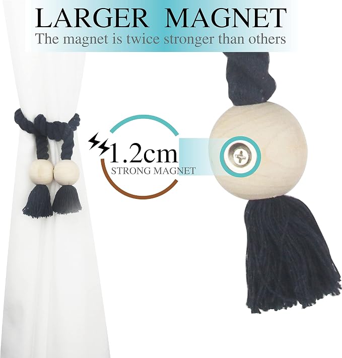 2 Pack Magnetic Curtain Tiebacks Cotton Hand Woven Tie Back Decorative Rope - Image 4