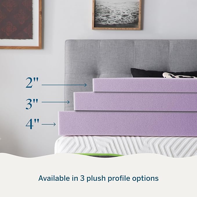 Lucid 4 Inch Lavender Infused Memory Foam Mattress Topper - Ventilated Design – Pressure Relieving Bed Topper - Mattress Pad – CertiPur Certified - Full Size