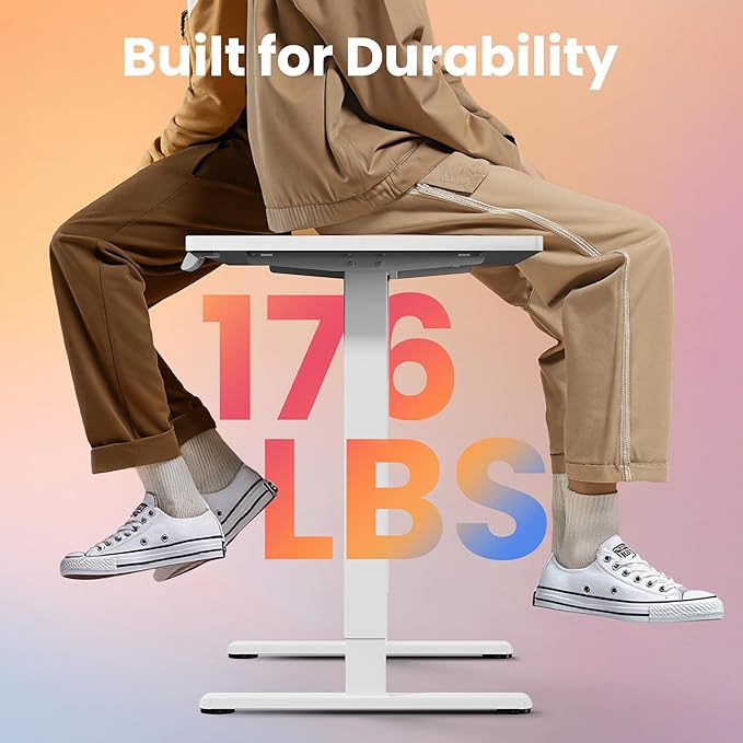 HUANUO Electric Standing Desk, 40 x 24 Inch Height Adjustable Computer Desk with Storage Bag, 4 Height Memory Settings, Sit Stand Up Desk for Home Office, White