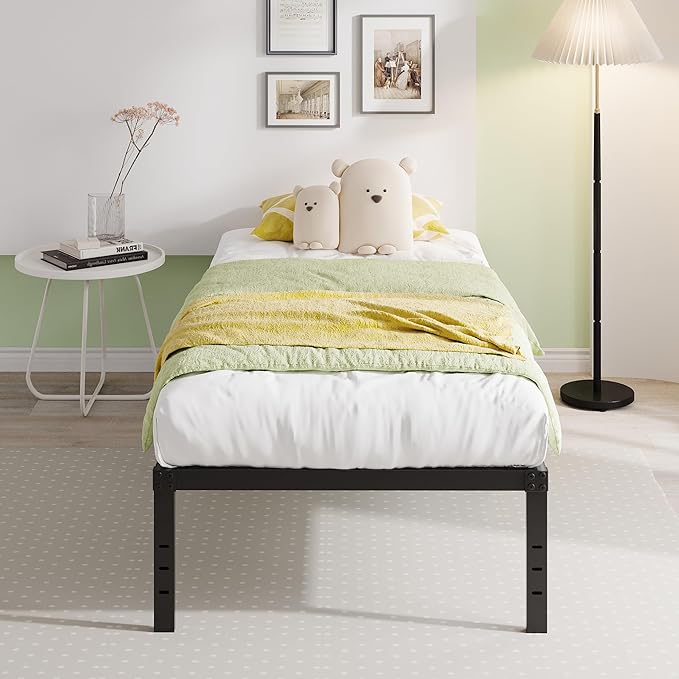 EMODA 16 Inch Platform Twin XL Bed Frames No Box Spring Needed, Heavy Duty MetalBed Frame, Noise Free, Easy Assembly, Black