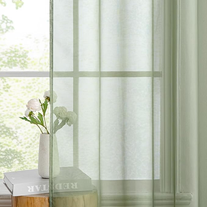MIULEE 2 Panels Sage Green Sheer Window Curtains Elegant Window Voile - Image 5