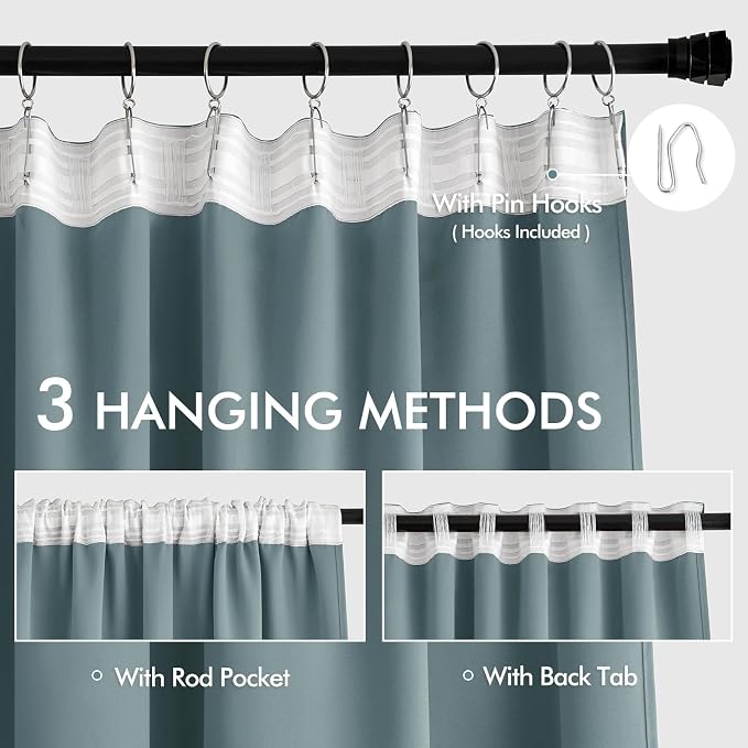 MIULEE Greyish Blue Back Tab Blackout Curtains 120 Inch Long 2 Panels Set - Image 3