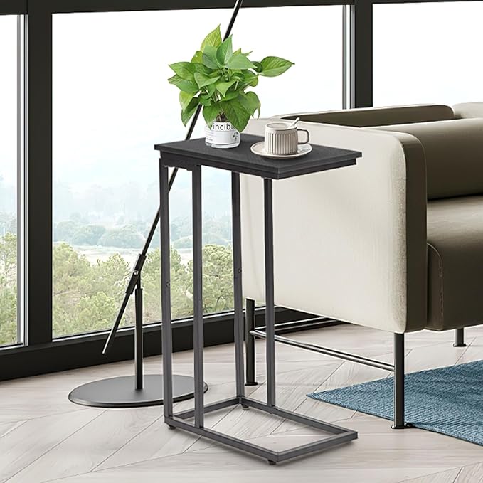 C-Shaped End Table, TV Tray Set of 2, Couch Side Laptop Desk, for Living Room, Bedroom, Small Spaces, Black, 2 Pack
