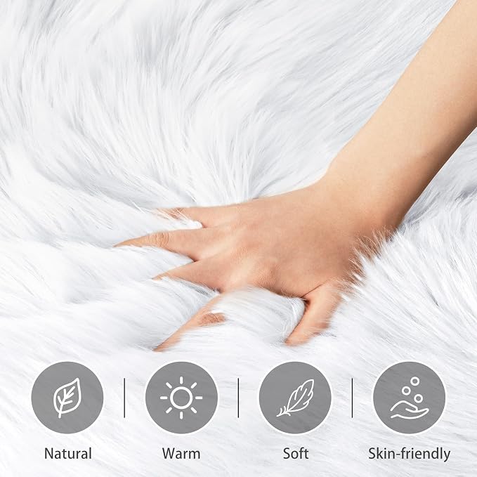 Round Fur Fluffy Area Rug for Bedroom, Cute Furry Nursery Carpet, Plush Shag - Image 3