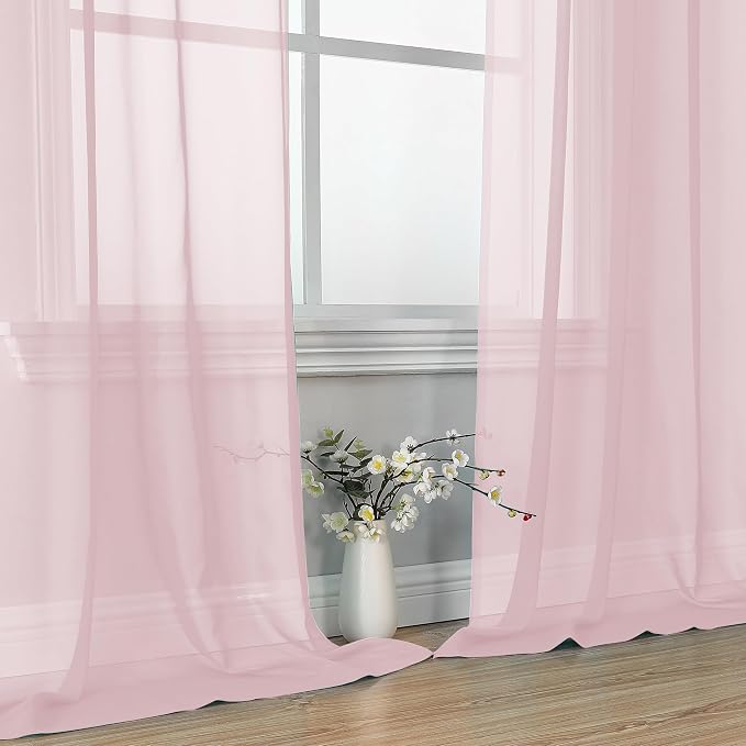 OVZME Blush Pink Sheer Curtains 84 Inches Long 2 Panels - Image 6