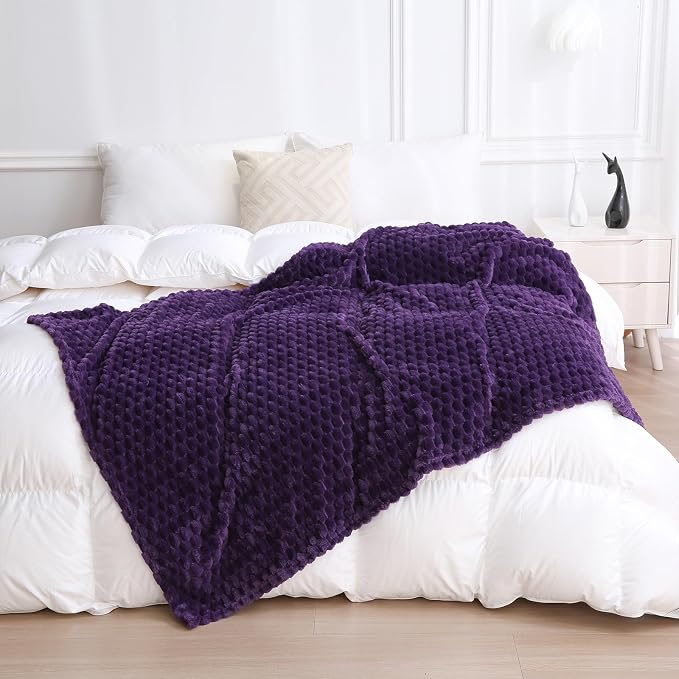 Puncuntex Deep Purple Throw Blanket 108"×90" inches Fuzzy 3D Jacquard by Puncuntex