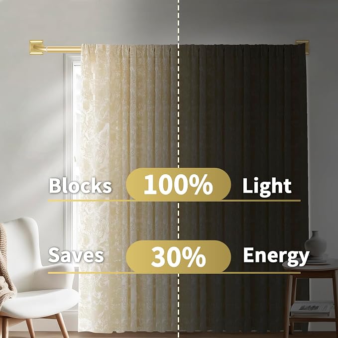 Gold Curtain Rods for Windows 66-184 Inch Heavy Duty Wrap Around Blackout - Image 3