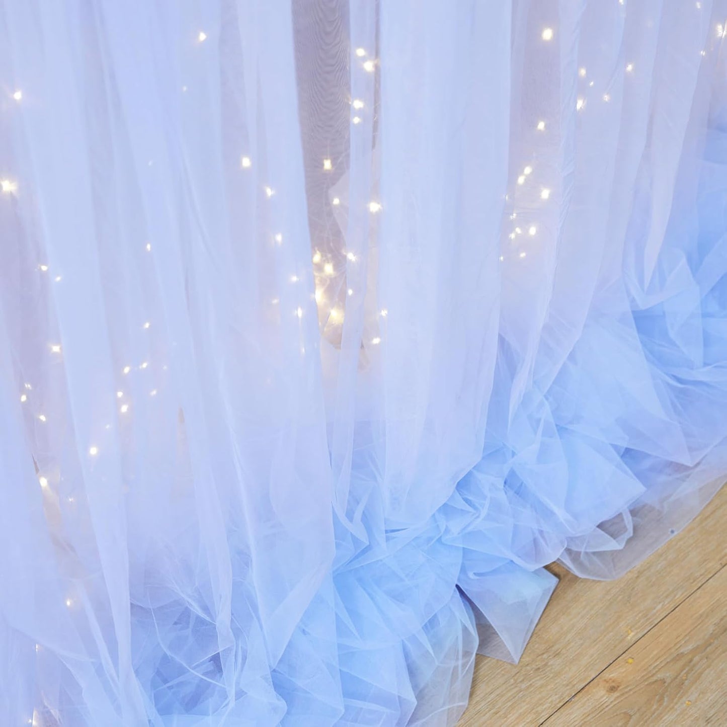 Baby Blue Backdrop Curtains with Lights String for Baby Shower Parties 2 Panels 5×10ft Sheer Tulle Backdrop Curtain Panels for Birthday Party Bridal Shower Photo Shoot Background Wall Decorations