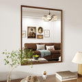 WEER Walnut Bathroom Mirror, Walnut Framed Mirror 28X36 Inch, Rectangle Wall Mounted Bathroom Vanity Mirror with Tempered Glass, Hangs Vertically or Horizontally, Anti-Rust