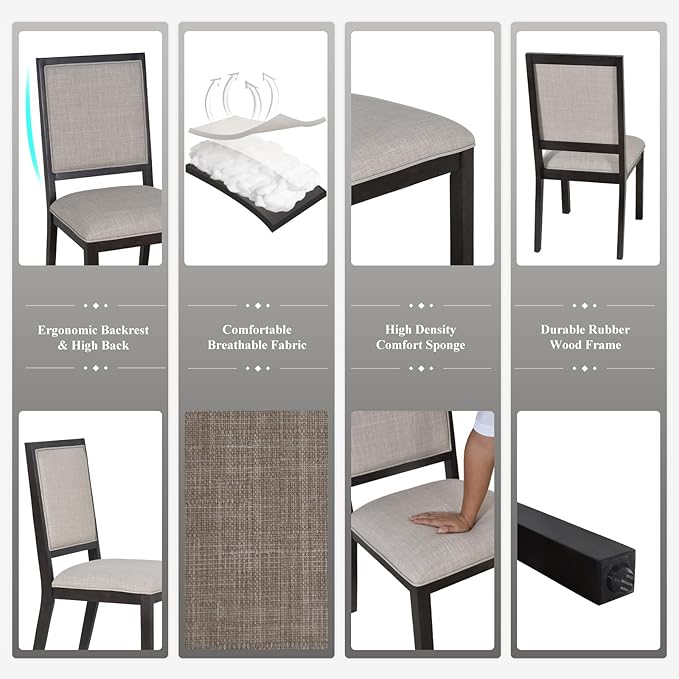 COLAMY Upholstered Wooden Dining Chairs Set of 6, Kitchen Chairs with Open Back, 19 Inch Mid Century Modern Dining Room Chairs, Farmhouse Dining Side Chairs for Dining Room Kitchen Restaurant, Brown
