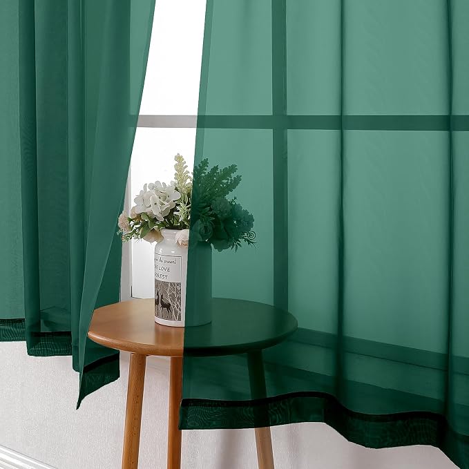Lecloud Hunter Green Sheer Curtains 63 Inch Length 2 Panels Set, Voile Solid - Image 4