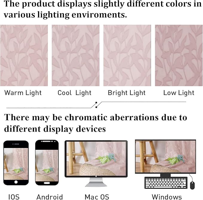 Lecloud Leia Blush Pink Kitchen Sheer Curtains 24 Inch 2 Pcs, Jacquard Leaf - Image 7
