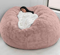 Giant Fur Bean Bag Chair Cover for Kids Adults, (No Filler) Living Room Furniture Big Round Soft Fluffy Faux Fur Beanbag Lazy Sofa Bed Cover (Light Pink, 7FT)