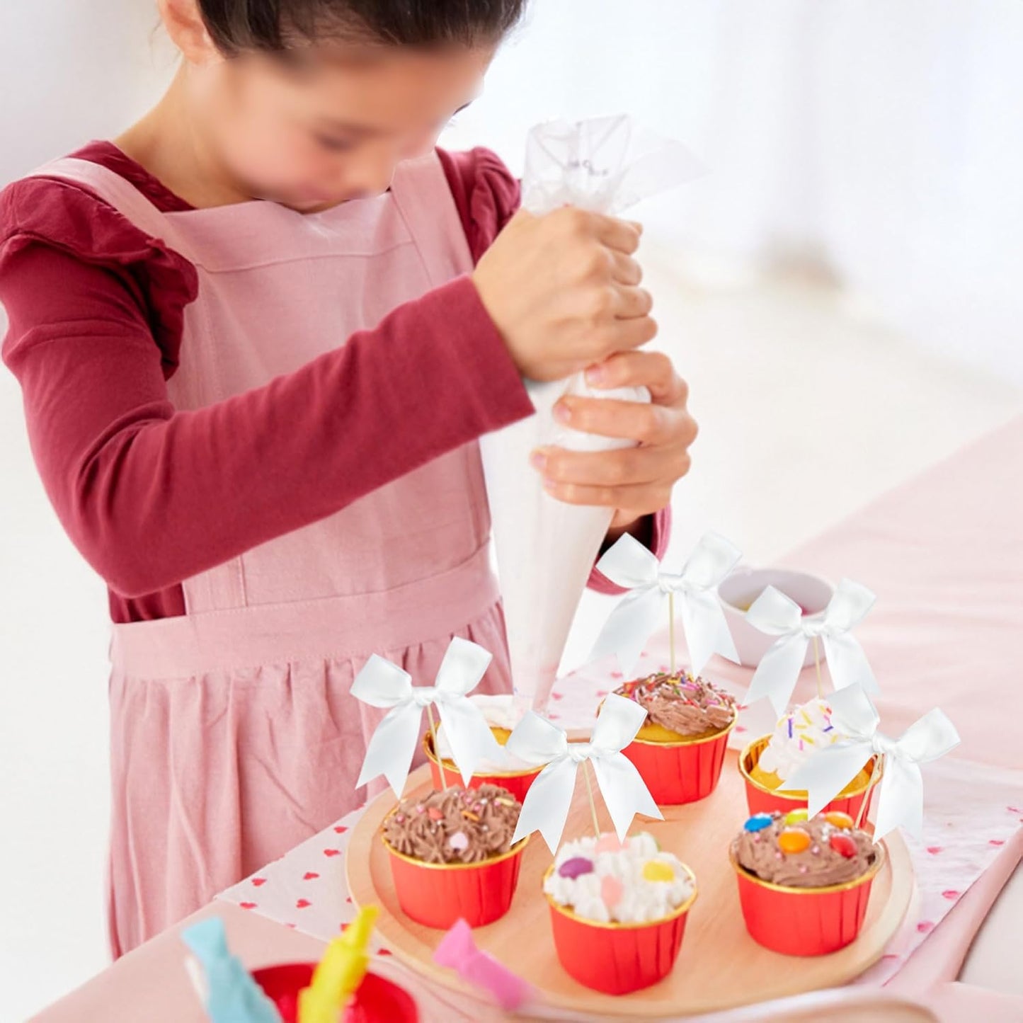 Gyufise 24Pcs Bow Cupcake Toppers Coquette Bow Girls Birthday Cake Decorations Bowknot Cake Toppers Bowknot Cupcake Picks for Baby Shower Birthday Wedding Bridal Engagement Party Supplies White